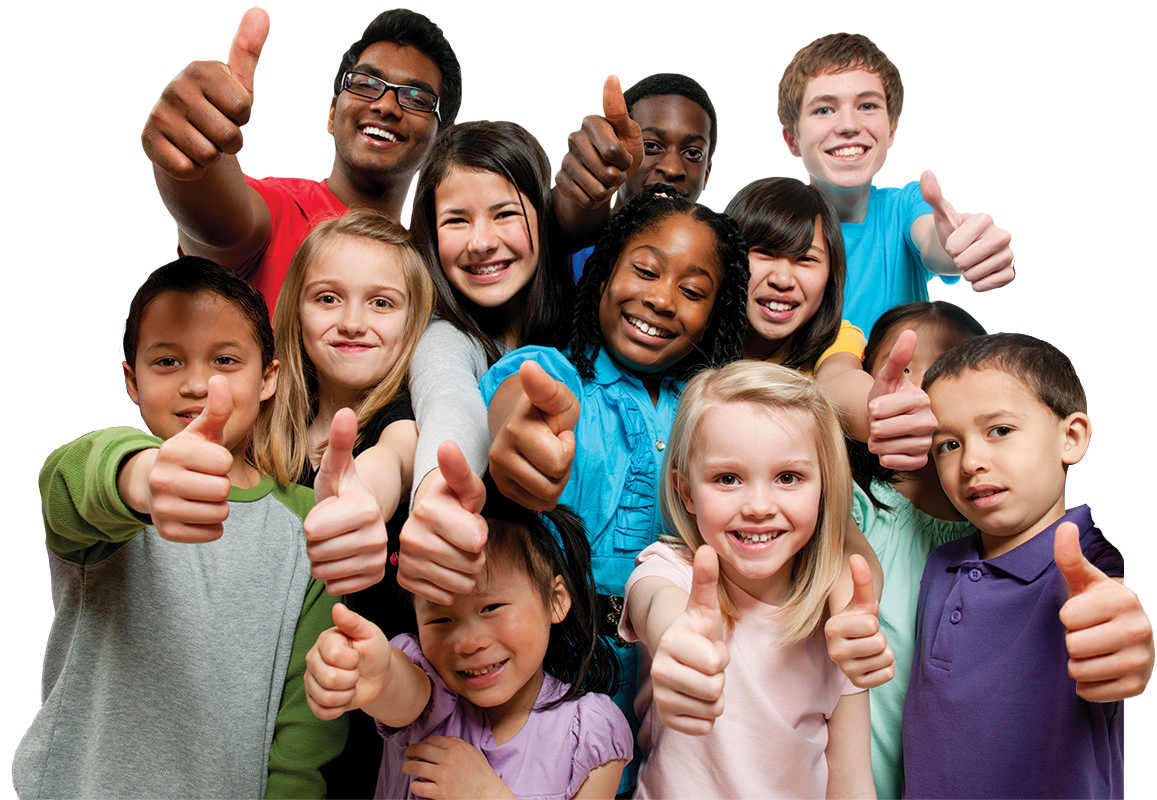 Kids giving a thumbs up to branding your school