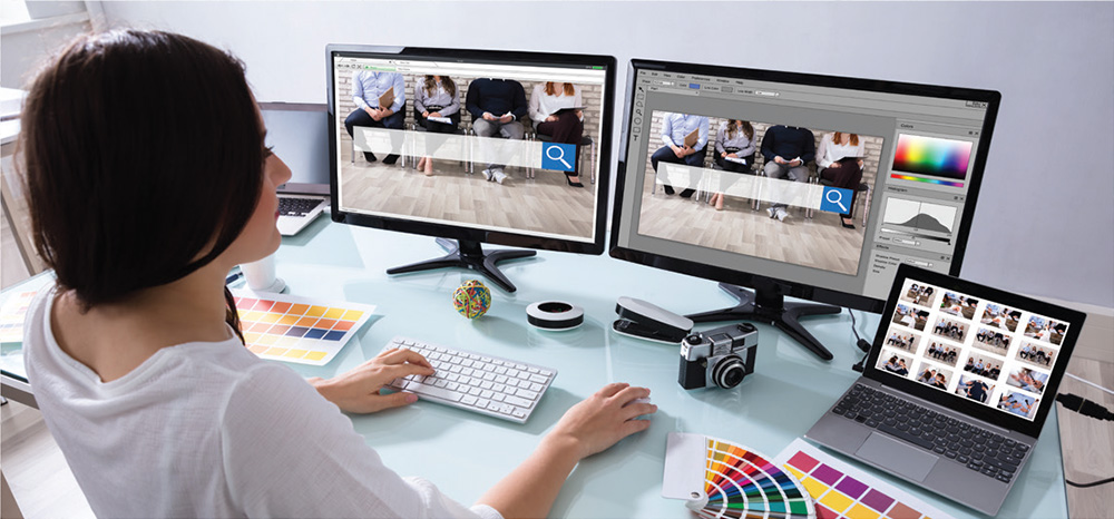 Graphic Designer mocking up a design